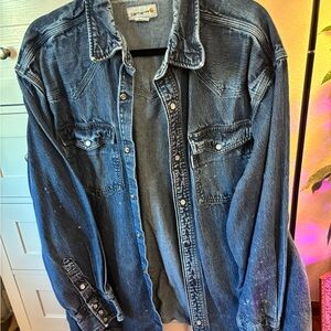 Carhartt Distressed Pearl Snap Button Denim Shirt with flaws Size 2X